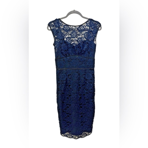 Maggy London Dresses & Skirts - Maggy London Navy Blue Black Lace Floral 4 Scoop Back Cocktail Sheath